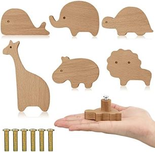 Qunclay Wooden Animal Cabinet Knobs Decorative Wood Dresser Knobs with Screws Dresser Pulls Wood Marine Woodland Animals Knobs Furniture Knobs Nursery Drawer Handles for Decor (Zoo, 6 Sets)