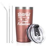 Livole Retired Free and Fabulous, Retirement Gifts for Women, Mum, Colleague, Boss, Leaving Gifts for Colleagues Women, Retired Mug, 20oz Insulated Wine Tumbler with Straw and Lid, 600ml Travel Mug