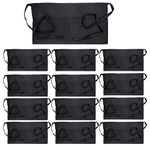 12 Pack 3 Pockets Waitress Waist Apron, 11.5 Inch Waterproof Waist Apron, Black Waitress Waiter Server Half Short Aprons - for Home Kitchen & Restaurants