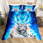 Loussiesd Tiger Print Duvet Cover Wild Animal Theme Comforter Cover Blue Galaxy Bedding Set For Kids Adults Wildlife Safari Cat Print Bedspread Cover Ultra Soft Room Decor King Size Bedclothes Zipper