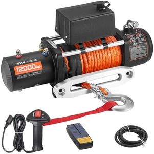 VEVOR Elektrische Seilwinde, 5400 kg, 12 V DC LKW-Winde mit Φ9,1mm x 23m Synthetikseil, kabellose & kabelgebundene Fernbedienung, IP55 zum Abschleppen von Geländewagen, Jeeps, Anhängern & Booten