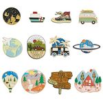 PandaHall 12pcs Enamel Pins Set Cartoon Planet Moon Car Bus Boat Brooches Lapel Badges for Clothing Jacket Bag Backpack Decoration