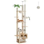 PAWZ Road Floor to Ceiling Cat Tree, Tall Cat Tower Adjustable Height 93.3"-100.8" with Wooden Cat Condo, Cat Tunnel, Cozy Hammocks and Scratching Posts for Indoor Large Cats, Beige