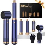 UKLISS Air Styler 5 in 1 Hair Styler Set 1000W Airbrush Pro Hair Styler with Hot Air Styler, Hair Dryer Brush, Hair Dryer Curler, Volumizer, Round Brush, Air Stylers for Women - Blue