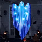 JOYIN Halloween Hanging Light up Ghost with Spooky Blue LED Light, 47” White Hanging Ghosts, Best Halloween Hanging Decoration for Front Yard Patio Lawn Garden Party Decor Indoor Outdoor