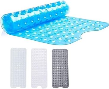 Hafaa Shower Bath Mat Non Slip Anti Mould & Mildew - Long Rubber Bathroom Mat 70x38cm with Strong Suction Cups Grip - Easy Drain and Machine Washable Soft Bathtub Mats (Blue)