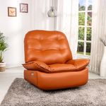 Solis Royale Leatherette Recliner 1 Seater Sofa Chair with 270° Swivel USB & C-Port Charging | Lounge Chairs for Home | Motorized Rocking and Revolving Recliner Chair (1 Year Warranty, TAN)
