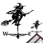 Witch Weather Vane for Garden Shed Witch Wind Vane 14.57x23.62 inch Metal Weather Vane Black Hollow Wind Direction Indicator Roof Mount for Farm Yard Garden Gazebo Decor