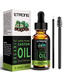 ETRONG Organic Castor Oil,Pure Cold Pressed Castor Oil for Eyebrows,Eyelashes,Hair Growth,Nails,and Skin with 1 Set of Eyebrow&Eyeliner Brushes (10 ml)