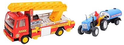 CENTY Kid Toys Fire Ladder Truck, Yellow & Pull Back Tractor with Tanker (Plastic