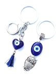 (Pack of 2) Evil Eye Keychain Key Ring for Women Men Car Home Good Luck Prosperity Negative Energy Removal Lucky Charm Protection DIY Key Chains Ring (Blue)