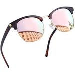 Joopin Retro Semi Rimless Sunglasses for Men Women Polarized Stylish Sun Glasses UV 400 Protection Color Mirror Lens Classic Shades (Classic Pink Lens)