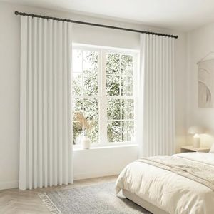 SHINELAND Cream Blackout 90 Inch Curtains Length 2 Panel,Farmhouse Sound Proof Noise Cancelling Blackout Soundproof Curtains for Window 90 Inches Long