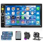 Rimoody Double Din Car Stereo 7 Inch Touch Screen Car Radio Bluetooth Handsfree FM Radio Mirror Link USB Car Audio Receiver Remote Control Steering Wheel Control Backup Camera