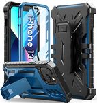 SOiOS for iPhone 13 Case Protective Cover: Heavy Duty Military Grade Hard Protection with Belt Clip | Shock Proof Grip Durable for iPhone 14 Case with Built-in Kickstand (Blue Belt-Clip)