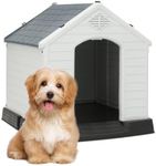 MoNiBloom Small Dog House Outdoor,Plastic Dog House with Air Vents, Indoor Outdoor Dog Housess Puppy Shelter with Elevated Floor, Dark Gray