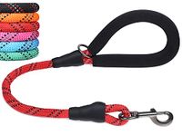 VIVAGLORY Short Dog Lead with Comfortable Padded Handle, 61cm Durable Rope Short Walking & Training Leashes for Dogs with Highly Reflective Threads for Medium & Large Dog, Red