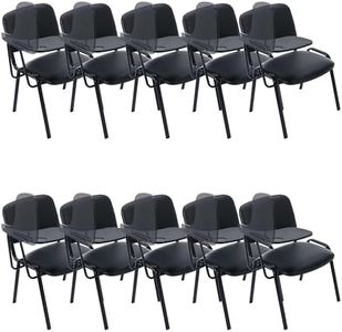 Black Waiting Room Chairs with Tablet Arm, Padded Conference Room Chairs, Reception Chairs for Meeting, Lobby, Church, Classroom, Office Guest, Vinyl Leather, 10-Packs