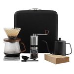 THE BEAN CO Pour Over Coffee Set with Travel Bag | Gooseneck Pour Over Kettle| Glass Dripper with Carafe| V02 Filter 100 Pcs | Manual Coffee Grinder | Weighing scale |Coffee Scoop with Cleaning Brush