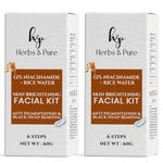 Herbs and Pure Skin Brightening Facial Kit With 12% Niacinamide & Rice Water for Anti Pigmentation and Black Head Removal,| 6 Steps Skin Care 60 GM With Magic Sheet Mask and Head Cap, Pack of 2