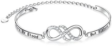 925 Sterling Silver Infinity Inspirational Bracelet With Message "Always My Sister, Forever My Friend", Adjustable Sisters Bracelets Friendship Jewelry for Women Girls Love Gifts for Mother Daughter