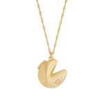 Wanderlust + Co Fortune Cookie Gold Locket Necklace - 14K Gold Plated Hypoallergenic Shower-safe Jewelry, Brass, Cubic Zirconia