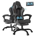 Flamaker Fabric Gaming Chair with Massage, Ergonomic Computer Chairs with Footrest, High Back Support Lumbar Support Heavy Duty Racing PC Chairs for Adults, Black, Dark Grey