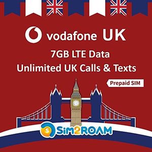 Vodafone UK Sim Card - 7GB at 4G LTE High Speed Data + Unlimited UK Minutes & Texts | United Kingdom Sim Card | No Euro Calls/SMS, UK only