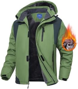 Zoofly Winter Jacket for Men Waterproof Ski Warm Coat with Hood Snow Fleece Liner Windproof Ripstop Raincoat with Zip Pockets Outdoor Mountain Green M