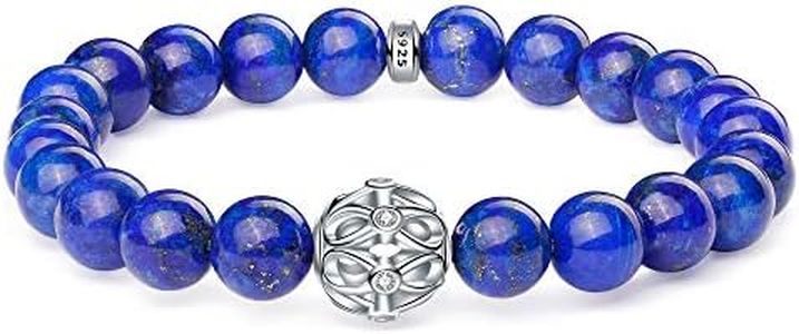 J.Endéar Beaded Bracelets for Womens, 8mm Natural Gemstone Bracelet, Infinity Friendship Bracelets with 925 Sterling Silver Infinite Charm, 7.5 inch, Stone Sterling Silver, 8mm-Blue Lapis Lazuli