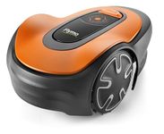 Flymo EasiLife GO 400 Robotic Lawn Mower for the perfect manicured lawn. Easy set-up and installation. Convenient app control. Quietly Safely cuts up to sqm, orange and grey, 400m2