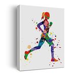 Female Runner Watercolor Poster Canvas Wall Art for Home/Bedroom/Girls Room Decor - Sprinting Girl Art Canvas Print Wall Art Painting Ready to Hang Runners Sports Lovers Gifts - Easel & Hanging Hook 12x15 Inch