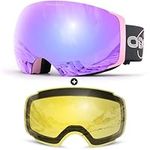 Odoland OTG Ski Goggles Set with Detachable Lens, Frameless Magnetic Lens for Skiing Skating Snowboard, Anti-Fog and UV400 Protection Snow Goggles for Men and Women CP