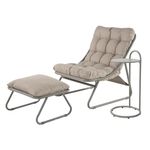 Grand patio Sun Lounger for garden, Garden lounger with Side Table and footstool, Recliner Chair with Removable Cushion for Adults, Reclining Garden chairfor Patio, Living Room, Outdoor, Champagne