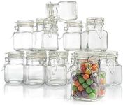 (3 oz) Small Square Glass Jars with Airtight Round Lids, Empty Spice Containers with Labels, Leak Proof Rubber Gasket and Hinged Lid, Chalkboard Label & Marker Included, For Home or Kitchen (12 Pack)