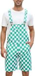 Dickcars Mens Green Checkered Overalls Shorts Stretch Demin Bib Coveralls Pants Jumpsuit for St. Patrick's Day Celebrations