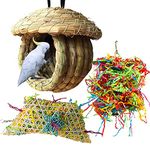 Birds Nest Straw Birdhouse 100% Natural Fiber - Cozy Resting Breeding Place Parrot Chewing Foraging Toys for Parakeets Cockatiels Conures Budgie Lovebirds Finches