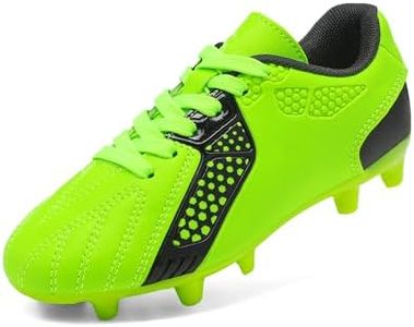 DREAM PAIRS Boys Girls Soccer Cleats Youth Firm Groud Classic Lightweight Teen Football Shoes for Little/Big Kid,Size 3 Little Kid,Neon/Green/Black,HZ19006K