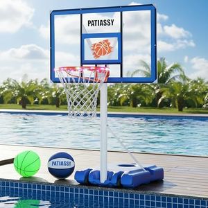 Patiassy Pool Basketball Hoop with Adjustable Height, Portable Poolside Basketball Hoop with LED Lights, Wheels, Fillable Base and 2 Balls, Swimming Pool Basketball Game for Day & Night Fun