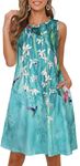 ADOREJOY Women Summer Dress Sleeveless Casual Swing Loose Tank Beach Sundress with Pocket (Floral Cyan, L)