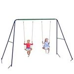 Outsunny Kids Swing Set for Backyard Outdoor Metal Swing Frame with Double Swing Seats, Ground Stakes for 1-2 Children Aged 3-8 Years Old