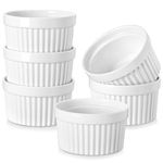 MALACASA Ramekins 12 oz Oven Safe, Porcelain Creme Brulee Ramekins Pudding Custard Cups Large Ceramic Souffle Dishes Ramakan Ramiken Ramicans Baking Bowls Set of 6, White, Series Ramekin-Dish