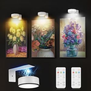 Arixinks 3Pcs Battery Picture Lights, Remote Painting Light for Art Disaplay,Magnetic Wall Picture Light Up/Down Light,Dimmable & Timer, 200LM 3 Lighting for Gallery Dartboard Frame Pictures