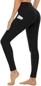 CAMPSNAIL Gym Black Leggings for Womens UK with Side Pockets High Waisted Sports Yoga Dance Running Pants Tummy Control Workout Stretchy Soft Opaque(UK 16-18,L-XL)