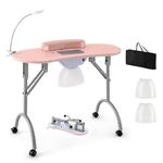 WELLHUT Nail Desk for Nail Tech Vented Manicure Table w/LED Lamp, Dust Collector, Carry Bag & Soft Cushion, Portable Nail Tables w/Universal Mute Wheels for Nail Lovers Home Spa Beauty Salon