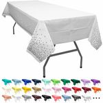 Party Ulyja Silver Polka Dots White 2 Pack Plastic Tablecloth Rectangle 54 x 108 Inches Disposable Off Snowy White Reusable Table Covers for Dining, Birthday, Wedding, Picnic, Event and Outdoor Use