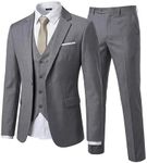 YND Men's Slim Fit 3 Piece Suit Set with Stretch Fabric, One Button Blazer Vest Pants, Solid Party Wedding Dress, Jacket Waistcoat and Trousers with Tie Grey