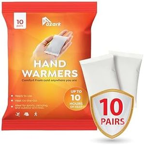 azark Unisex Disposable Hand Warmers, Up to 10 Hours Heat Instant Fast Heating Packs for Men & Women Portable Pocket Size, Ideal for Sports, Camping, Hiking, Travel, Skiing, Cold Weather (Pack of 10)