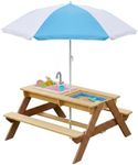 Woarvst Wooden Kids Picnic Table with Umbrella, 3-in-1 Sand and Water Table, Convertible Activity Table for Backyard Patio Garde