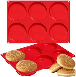 webake Brioche - Stampo in silicone per panini per hamburger, 6 cavità, 10 cm, vassoio grande per torte in resina, 33 x 22,2 x 2 cm, confezione da 2